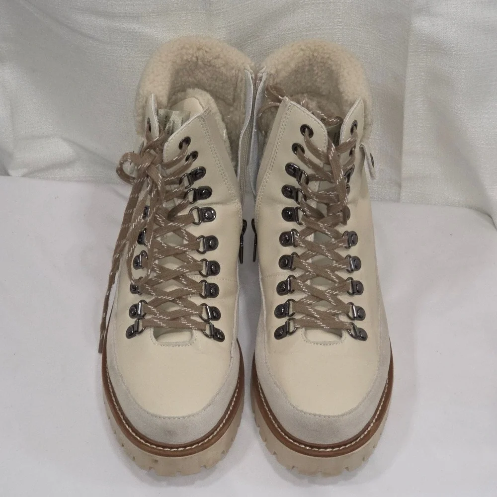 Blondo Natasia Waterproof Hiker Boots Cream Leather Faux Fur‎ Womens 6.5M